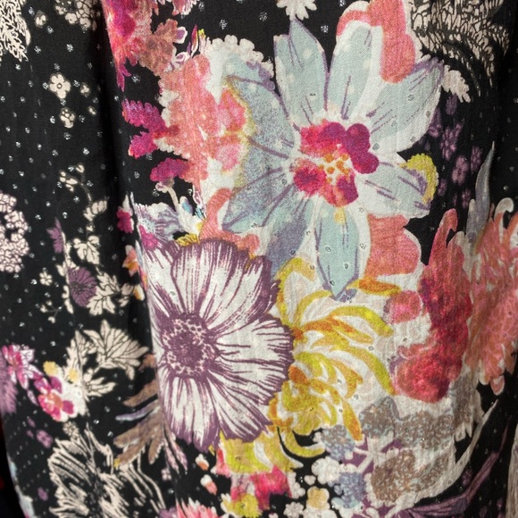 MAEVE Anthropologie Long Floral Button Down Blouse Specks of Silver Sz XS - Picture 8 of 11